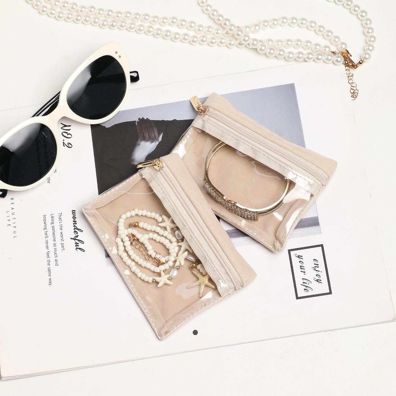 Private Label Travel Jewelry Organizer Custom Logo 6 Pcs Velvet Jewelry Pouch Bag with Zipper Pocket Visualization Design for Rings Earrings Necklace Manufacturer