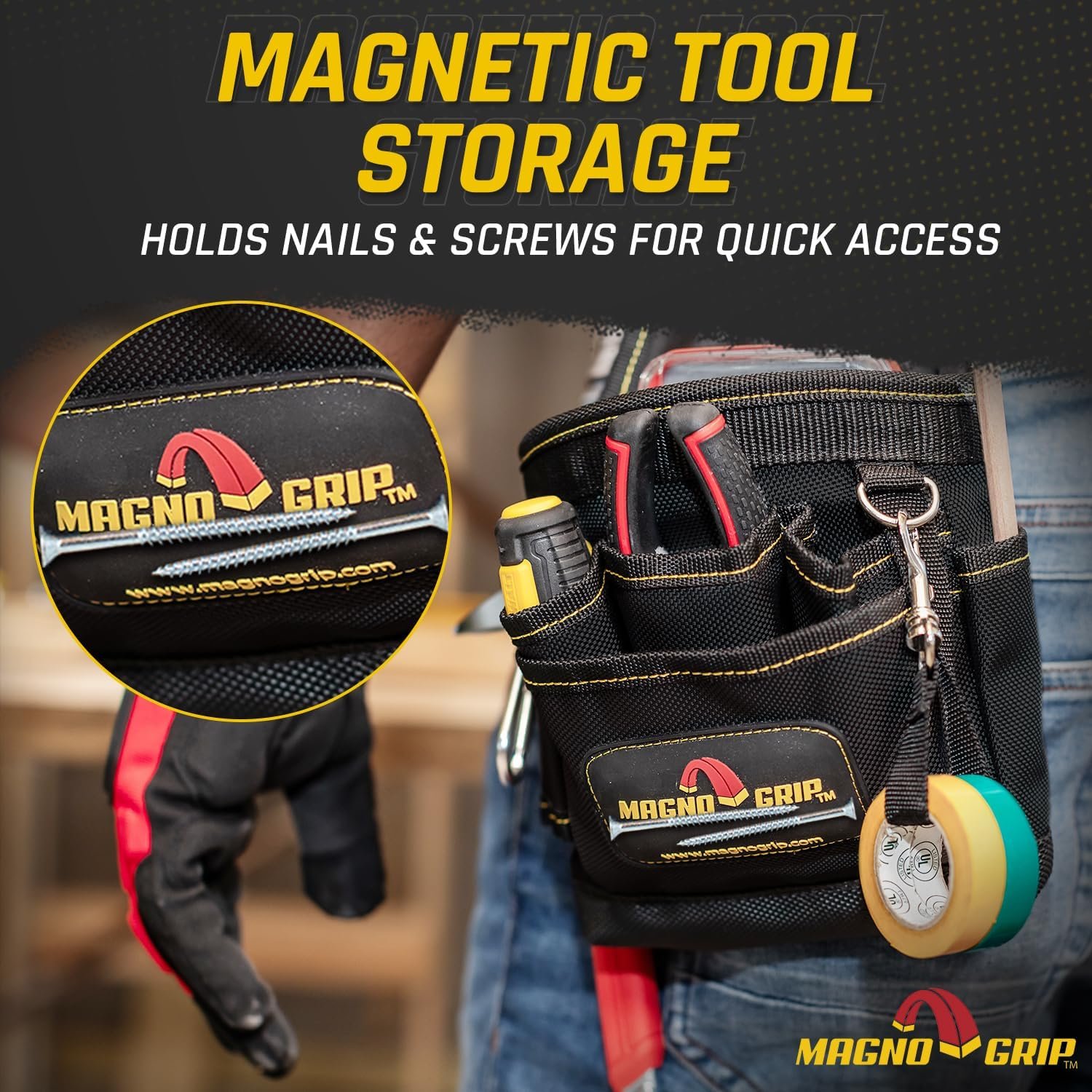 Private Label 9-Pocket Magnetic Tool Pouch - Custom Logo Heavy-Duty 1680D Ballistic Polyester Durable Water-Resistant Tool Belt Pouch with Magnetic Storage for Carpenters Electricians DIY Enthusiasts - Black Manufacturer