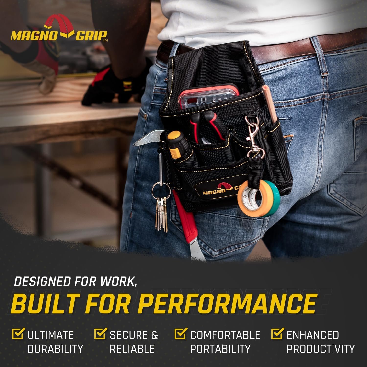 Private Label 9-Pocket Magnetic Tool Pouch - Custom Logo Heavy-Duty 1680D Ballistic Polyester Durable Water-Resistant Tool Belt Pouch with Magnetic Storage for Carpenters Electricians DIY Enthusiasts - Black Manufacturer