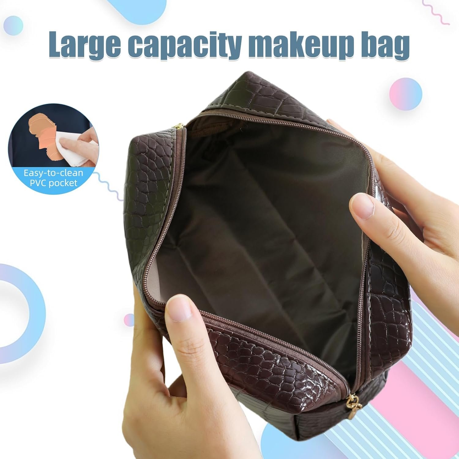 Private Label Makeup Bag for Purse, Custom Logo Compact Crocodile-Embossed Toiletry Pouch, Small Unisex Cosmetic Travel Bag Manufacturer