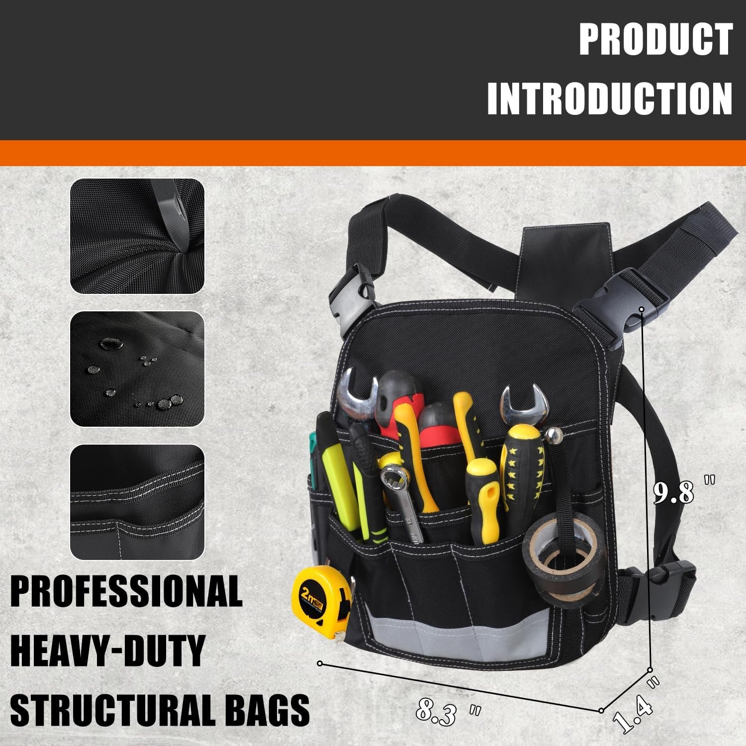Custom Logo Electrician Tool Pouch Durable 13 Pockets Private Label Portable Bag with Adjustable Shoulder Strap for Men Technicians Carpenters Woodworkers Manufacturer