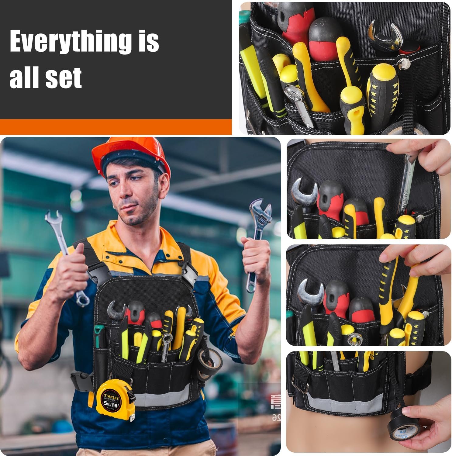Custom Logo Electrician Tool Pouch Durable 13 Pockets Private Label Portable Bag with Adjustable Shoulder Strap for Men Technicians Carpenters Woodworkers Manufacturer