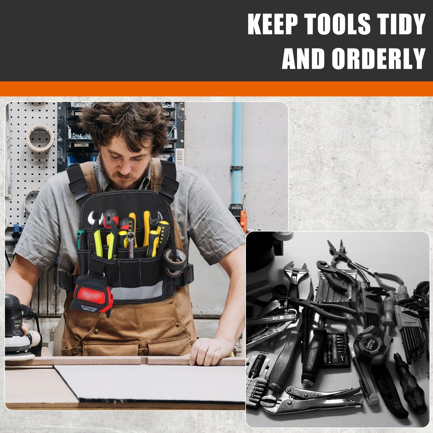 Custom Logo Electrician Tool Pouch Durable 13 Pockets Private Label Portable Bag with Adjustable Shoulder Strap for Men Technicians Carpenters Woodworkers Manufacturer