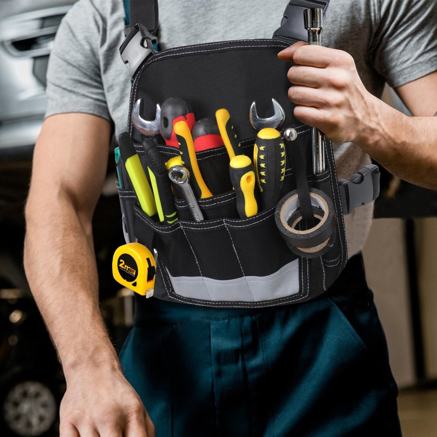 Custom Logo Electrician Tool Pouch Durable 13 Pockets Private Label Portable Bag with Adjustable Shoulder Strap for Men Technicians Carpenters Woodworkers Manufacturer