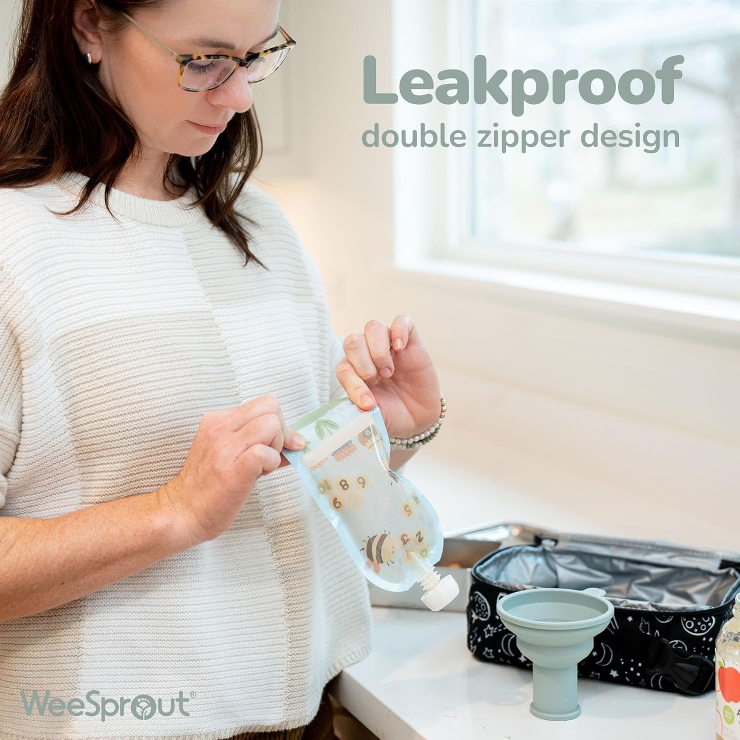 Private Label Double Zipper Reusable Food Pouches with Custom Logo for Babies & Toddlers Freezer & Dishwasher Safe 7 Fl Oz (Pack of 6) + Pouch Filler Manufacturer