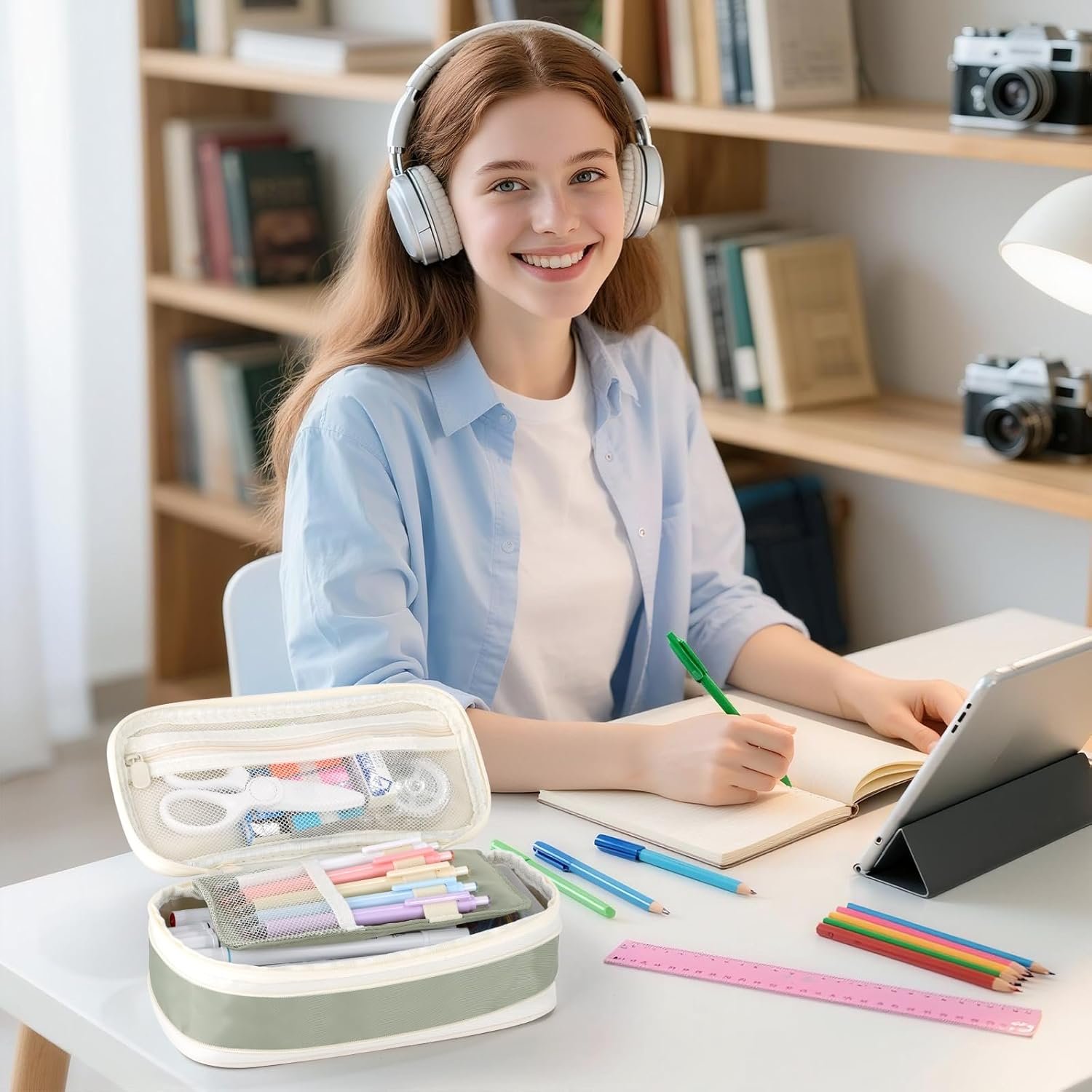 Private Label Large Capacity Pencil Case with Zipper and Custom Logo, Aesthetic Portable Pencil Pouch Stationery Organizer for Teens and Adults, Big Pencil Bag for College Office Travel from Manufacturer