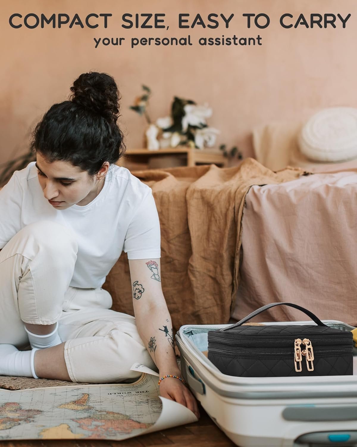 Custom Logo Large Travel Makeup Bag with Separate Brush Compartment Private Label Double Layer Cosmetic Toiletry Organizer Manufacturer - Black Custom Logo Large Travel Makeup Bag with Separate Brush Compartment Private Label Double Layer Cosmetic Toiletry Organizer Manufacturer - Black