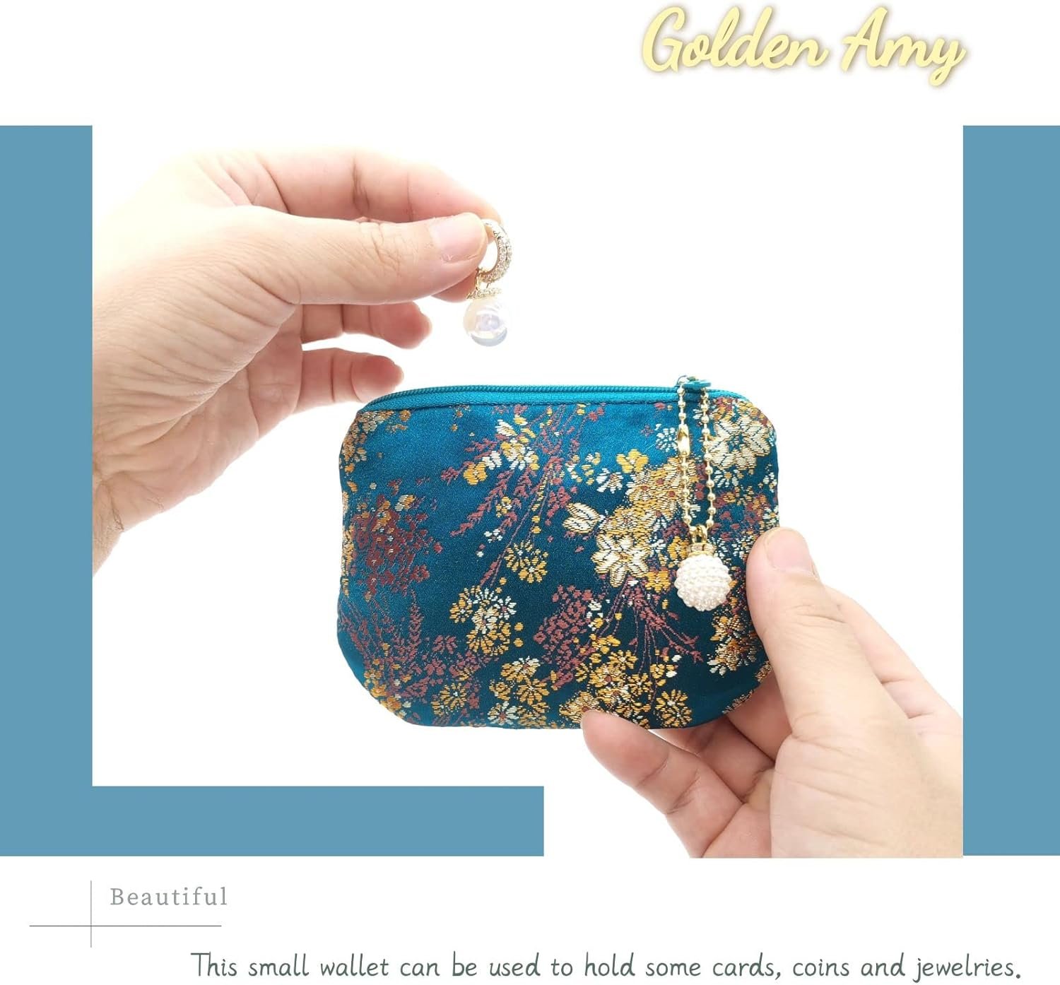Private Label Handmade Jewelry Pouch Women Coin Purse Brocade Zipper Wallet with Custom Logo Silk Makeup Bag Manufacturer - Indigo