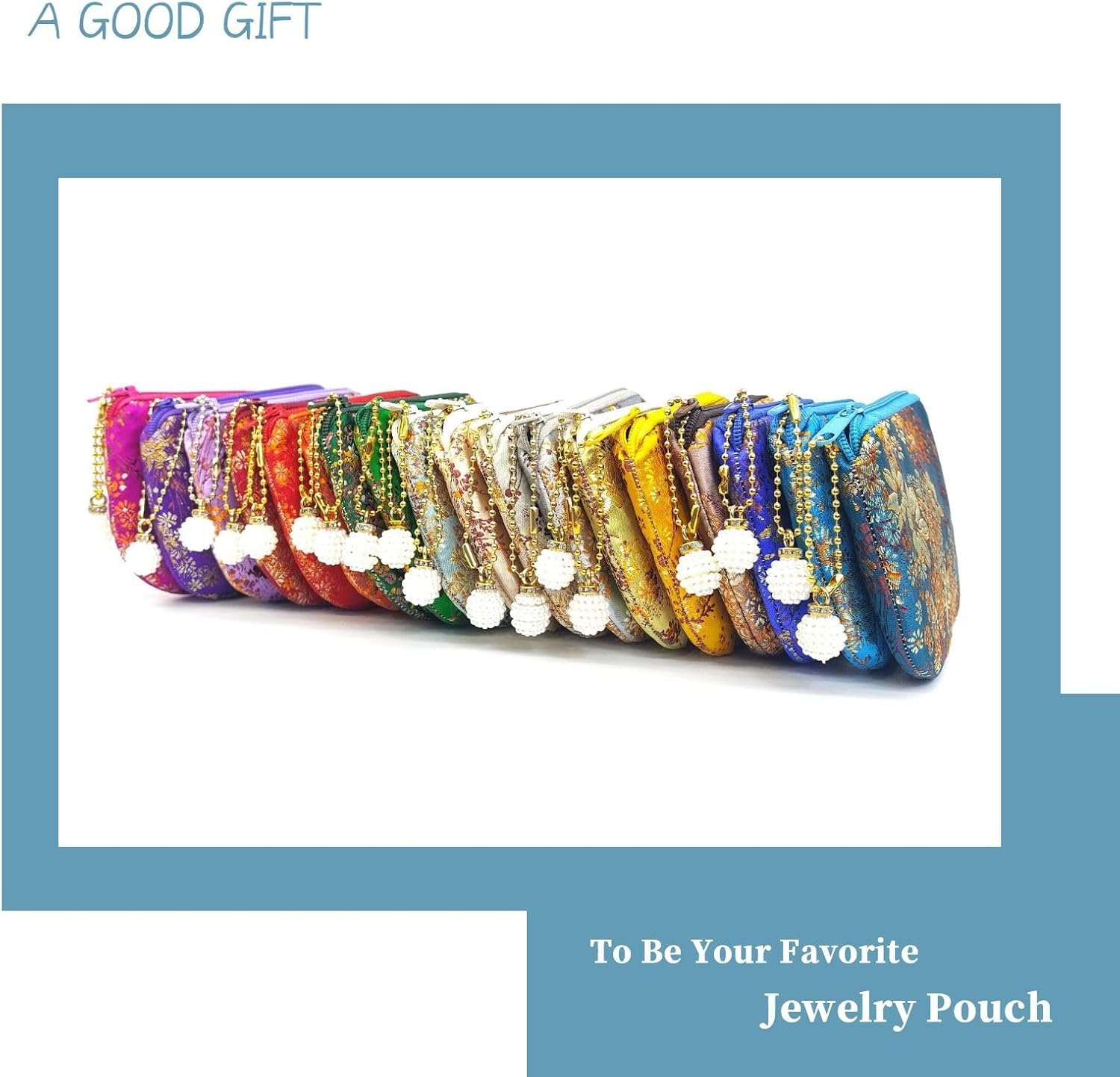 Private Label Handmade Jewelry Pouch Women Coin Purse Brocade Zipper Wallet with Custom Logo Silk Makeup Bag Manufacturer - Indigo