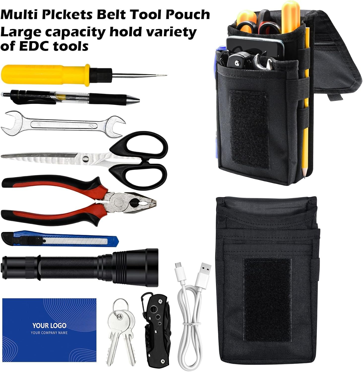 Custom Logo Belt Tool Pouch Tactical Utility Organizer Cell Phone Holder Durable Heavy-Duty 1000D Nylon Private Label EDC Multitool Holster Manufacturer Multi-Pockets for Electricians Handymen Work Hiking Daily Use
