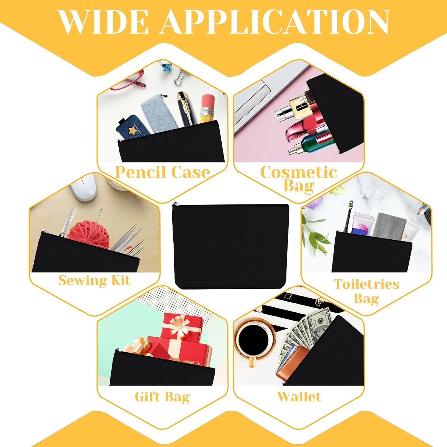 Manufacturer Blank Makeup Bag with Zipper Large Capacity Custom Logo Oxford Fabric Travel Cosmetic Pouch Multi-Purpose DIY Crafts Stationery Storage Private Label Christmas Birthday Gifts(Black)