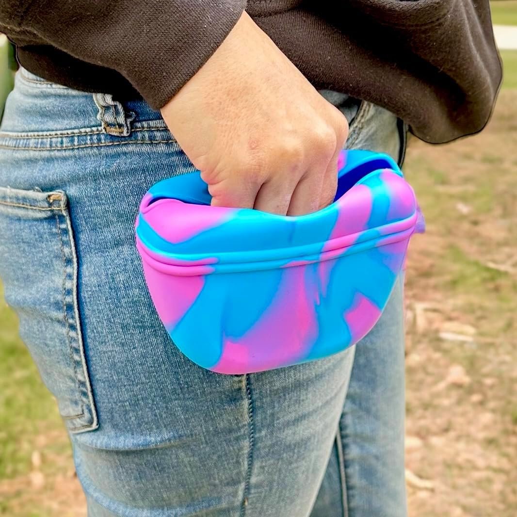 Custom Logo Clip-On Silicone Dog Treat Pouch Magnetic Closure Hands-Free Private Label Training Bag Manufacturer for Walks Obedience Agility Dog Training Accessories (Blue Swirl)