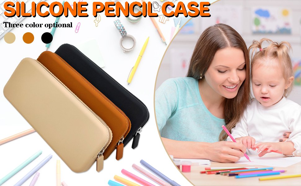 Private Label Silicone Pencil Case, Custom Logo Waterproof Silicone Cosmetic Bag, Factory Multifunctional Pencil Case Aesthetic Zipper Storage Bag (Black)