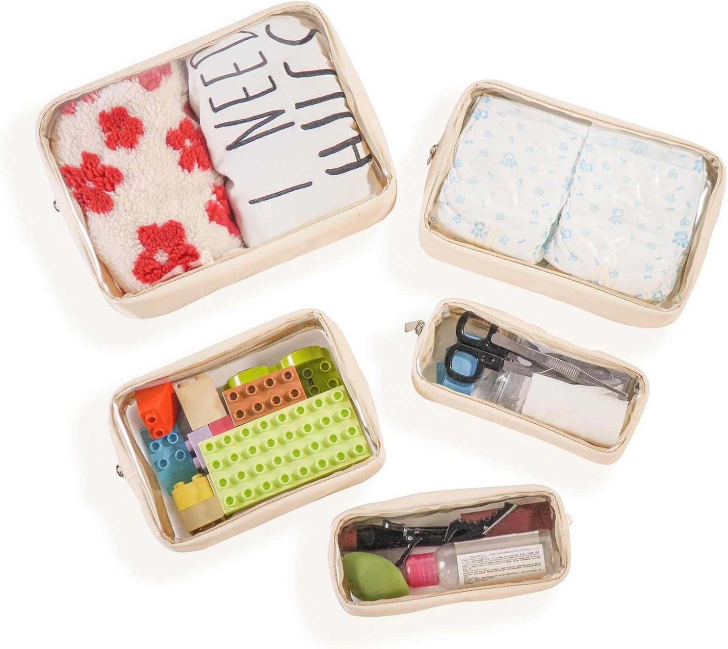 Custom Logo 5-Piece TSA Approved Diaper Bag Organizer Pouch Set Private Label Clear Waterproof TPU Kids Toiletry Storage Travel Packing Clutch Cube Bags for Baby Nursing Manufacturer