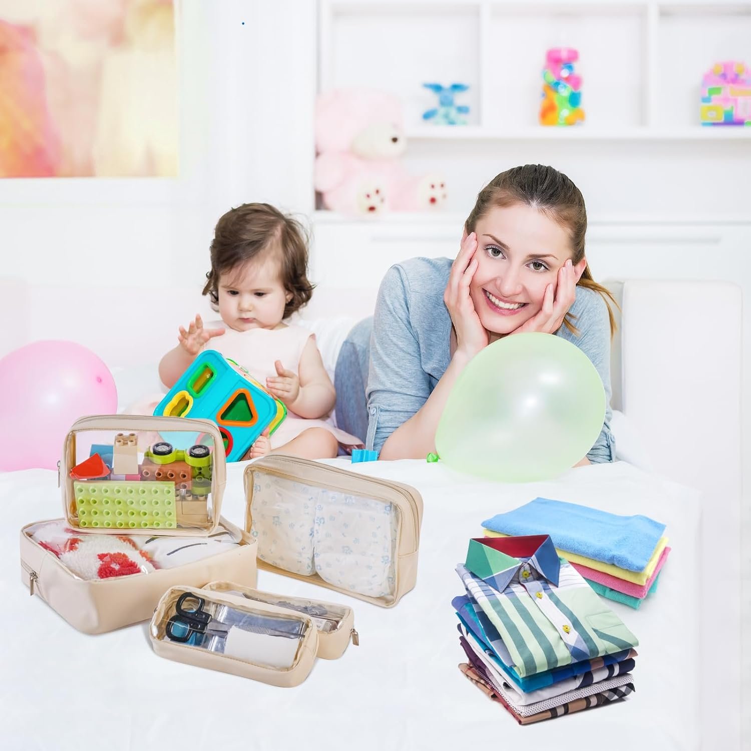 Custom Logo 5-Piece TSA Approved Diaper Bag Organizer Pouch Set Private Label Clear Waterproof TPU Kids Toiletry Storage Travel Packing Clutch Cube Bags for Baby Nursing Manufacturer