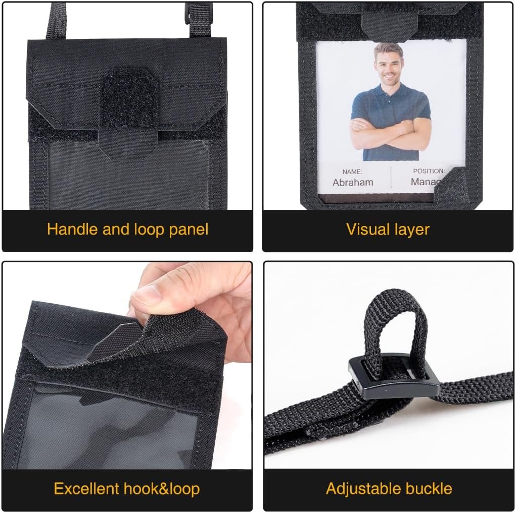 Private Label Tactical ID Card Holder Visual Surface EDC Pouch Custom Logo with Zipper Pocket Badge Credit Card Organizer Holster Neck Lanyard Hanging Hook Loop Closure Manufacturer