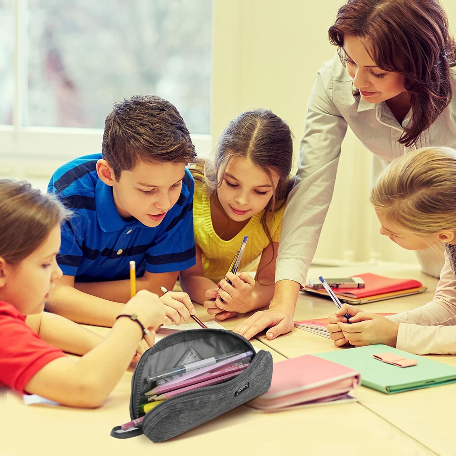 Factory Practical Pencil Pouch - Custom Logo Small Pencil Case Aesthetic Simple Pen Bag Grey Pen Holder Private Label Back to School Supplies for Girls Boys