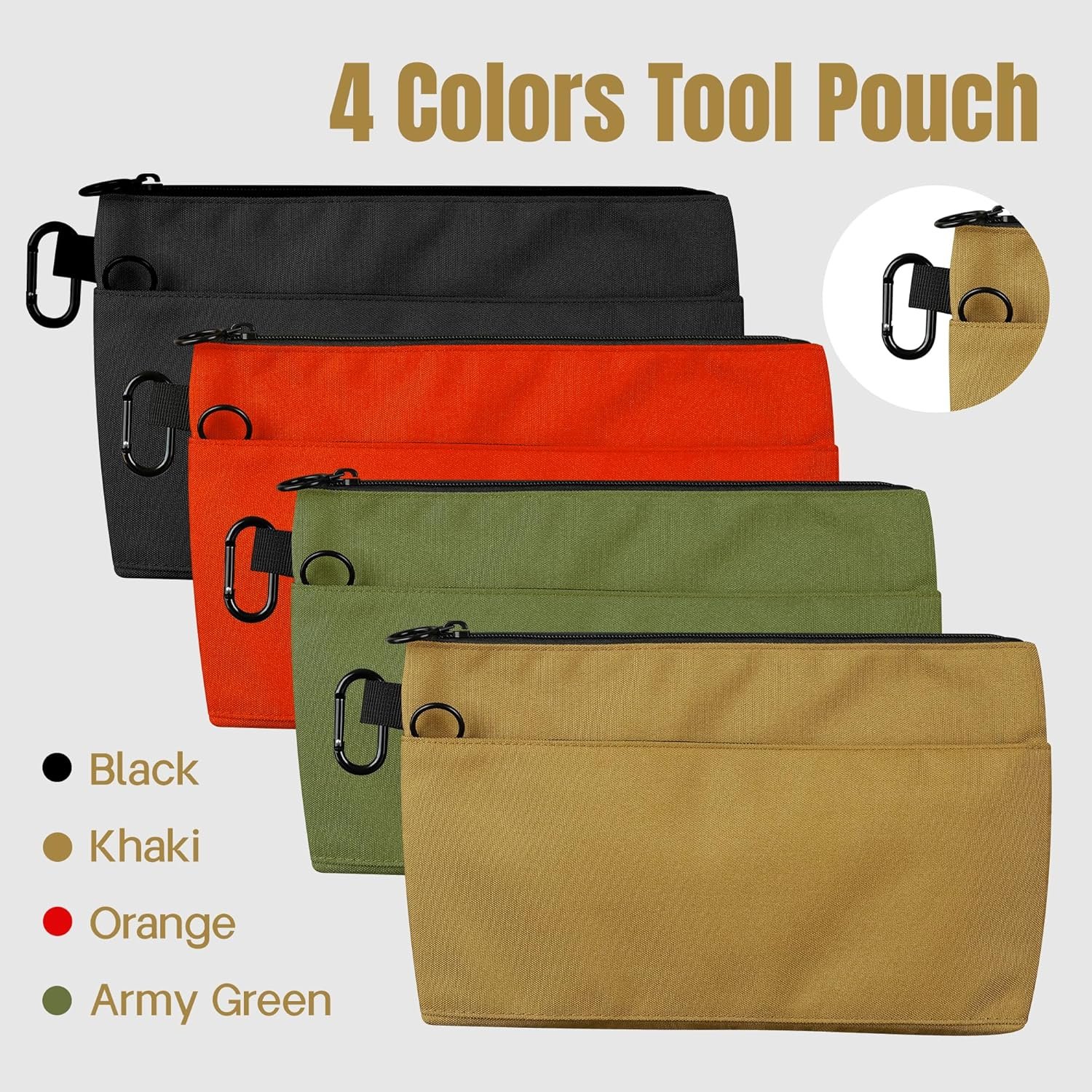 Private Label 4 Pack Small Tool Pouch Bag Durable Water-Resistant Portable Organizer with Zipper Pocket Ring Clip Custom Logo 4 Colors Supplier for Electrician Carpenter Home Repair DIY Tools Accessories