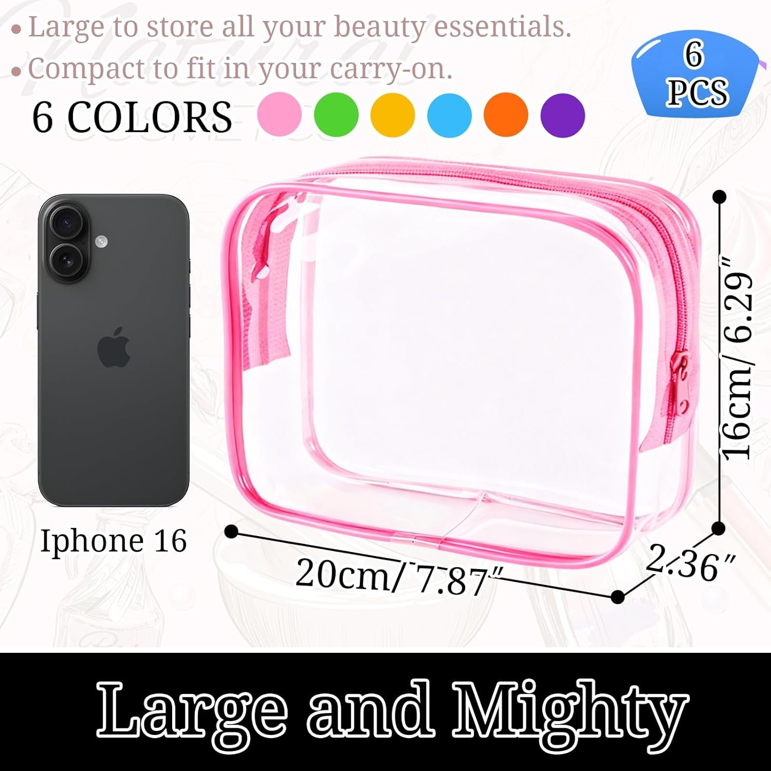 Private Label 6 Pieces Clear Makeup Bags Bulk TSA Approved PVC Toiletry Pouches with Zipper Manufacturer Waterproof Vinyl Plastic Organizer Cases Custom Logo for Women Carry-on Travel Essentials