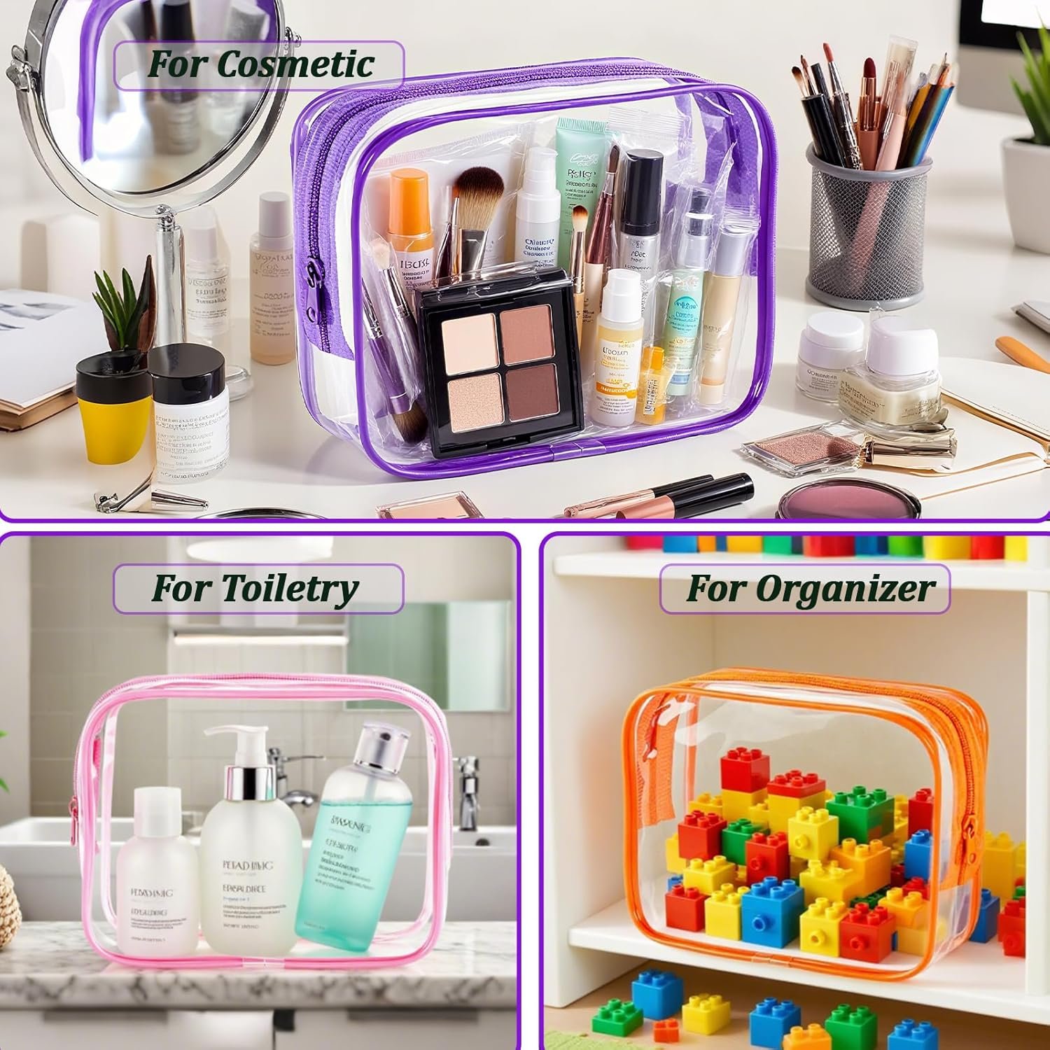 Private Label 6 Pieces Clear Makeup Bags Bulk TSA Approved PVC Toiletry Pouches with Zipper Manufacturer Waterproof Vinyl Plastic Organizer Cases Custom Logo for Women Carry-on Travel Essentials