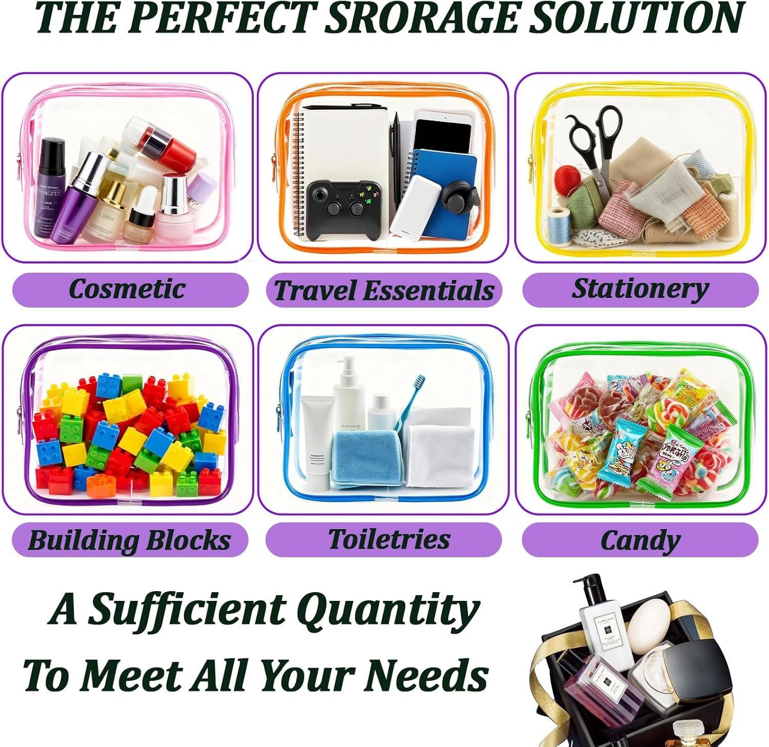 Private Label 6 Pieces Clear Makeup Bags Bulk TSA Approved PVC Toiletry Pouches with Zipper Manufacturer Waterproof Vinyl Plastic Organizer Cases Custom Logo for Women Carry-on Travel Essentials