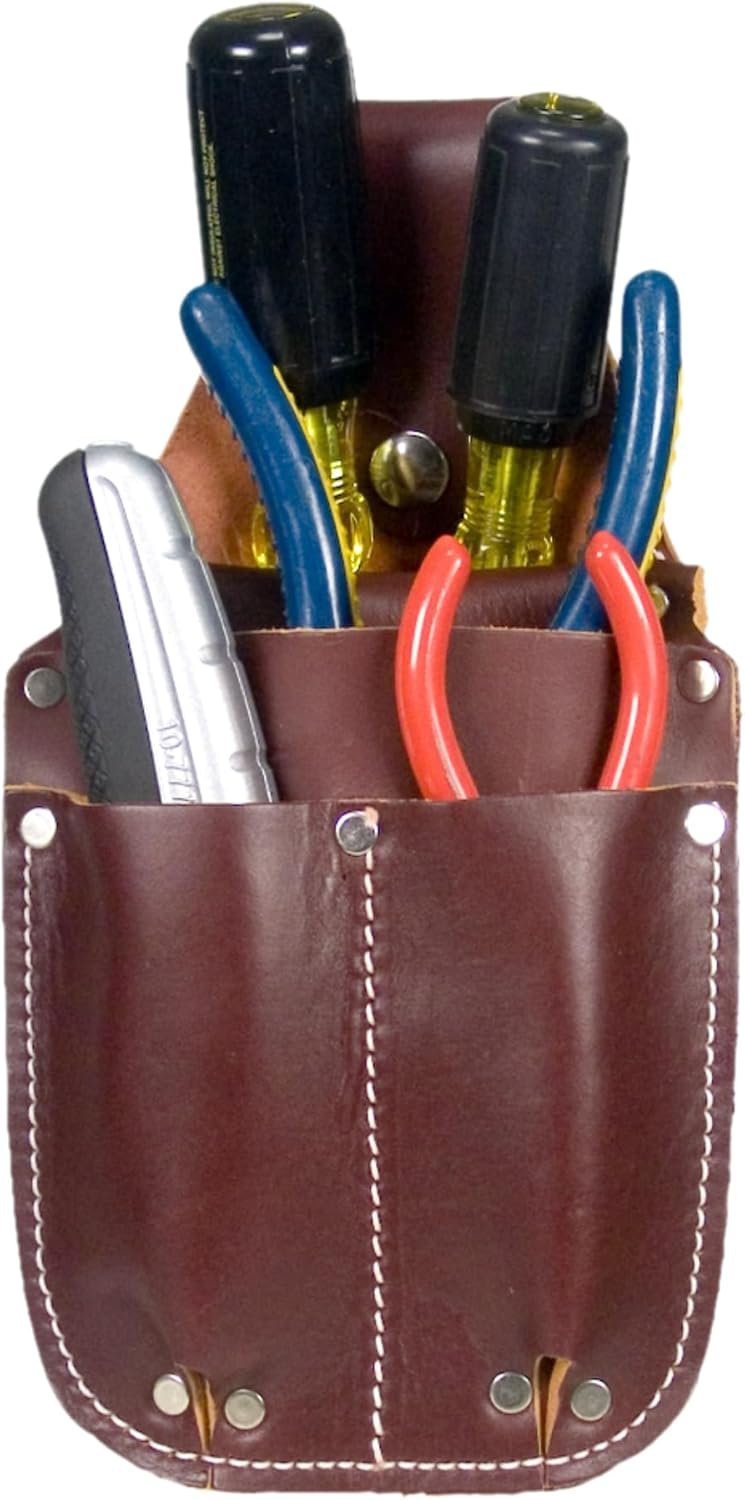 Private Label Pocket Caddy - Brown - Custom Logo 4 Pockets & Tool Holders - Belt Compatibility Up to 2" Wide - Lightweight Manufacturer