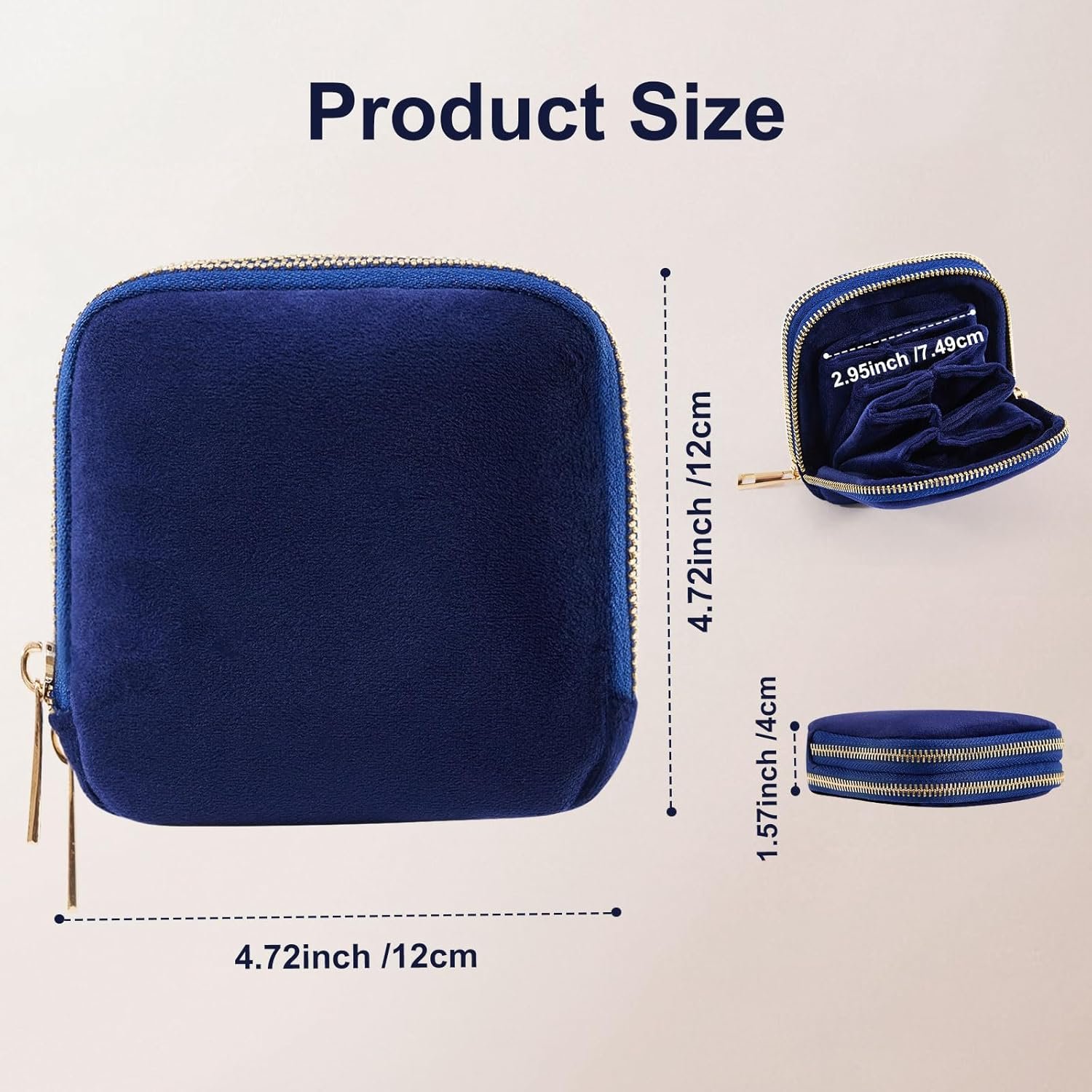 Private Label Double-Zip Travel Jewelry Pouch, Custom Logo Multi-Compartment Organizer Bag with Soft Velvet for Rings Earrings Bracelets, Small Manufacturer Jewelry Case - Blue Flexible Gift for Women