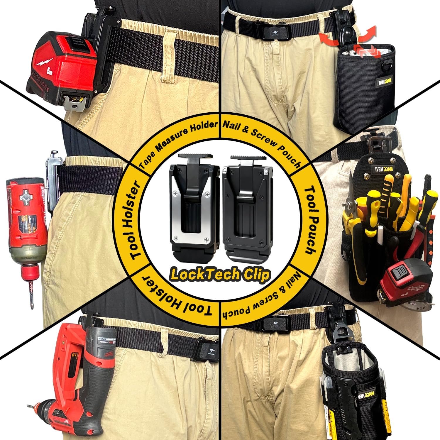 Custom Logo Tool Pouch with Belt Clip Quick Attach and Release from Tool Belts Manufacturer Utility Organizer Private Label for Electrician Carpenter Construction Technician