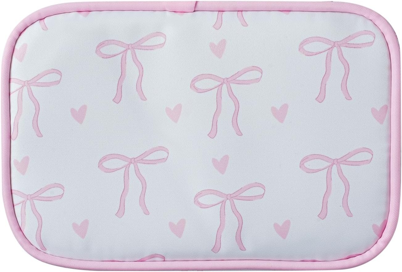 Custom Logo Cute Clear Makeup Bag with Bow Pattern Transparent Nylon Travel Cosmetic Case from Manufacturer Private Label Zipper Portable Organizer Pouch for Essentials Pink