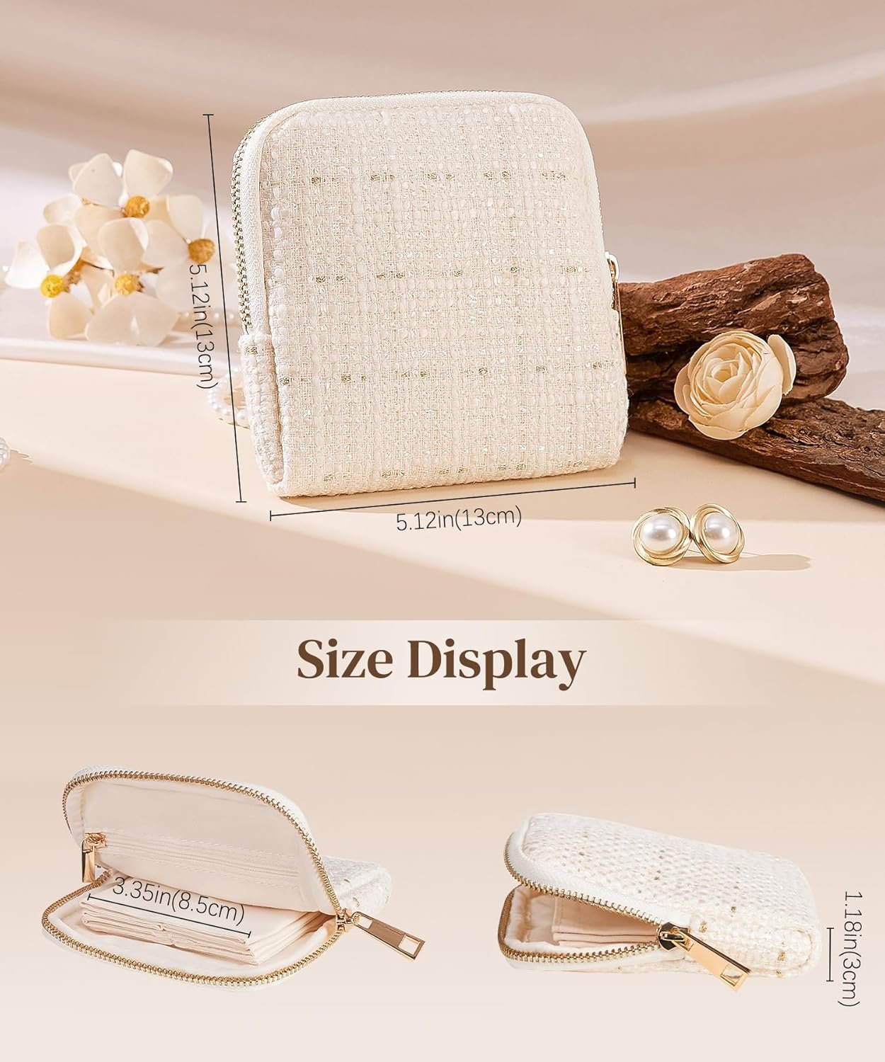 Private Label Women's Travel Jewelry Case Soft Bag with 5 Pouches for Rings Earrings Necklaces Custom Logo Christmas Birthday Gifts White Manufacturer