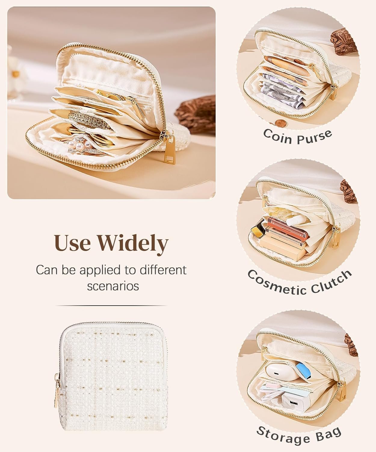Private Label Women's Travel Jewelry Case Soft Bag with 5 Pouches for Rings Earrings Necklaces Custom Logo Christmas Birthday Gifts White Manufacturer