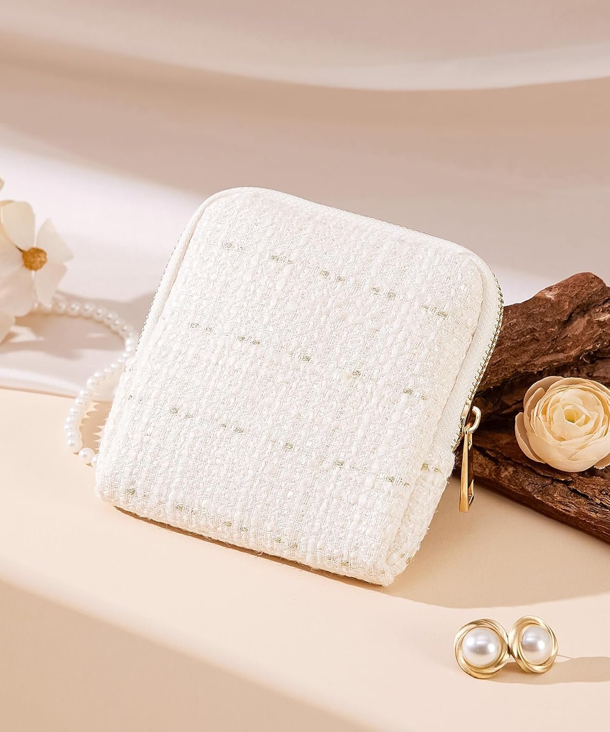 Private Label Women's Travel Jewelry Case Soft Bag with 5 Pouches for Rings Earrings Necklaces Custom Logo Christmas Birthday Gifts White Manufacturer