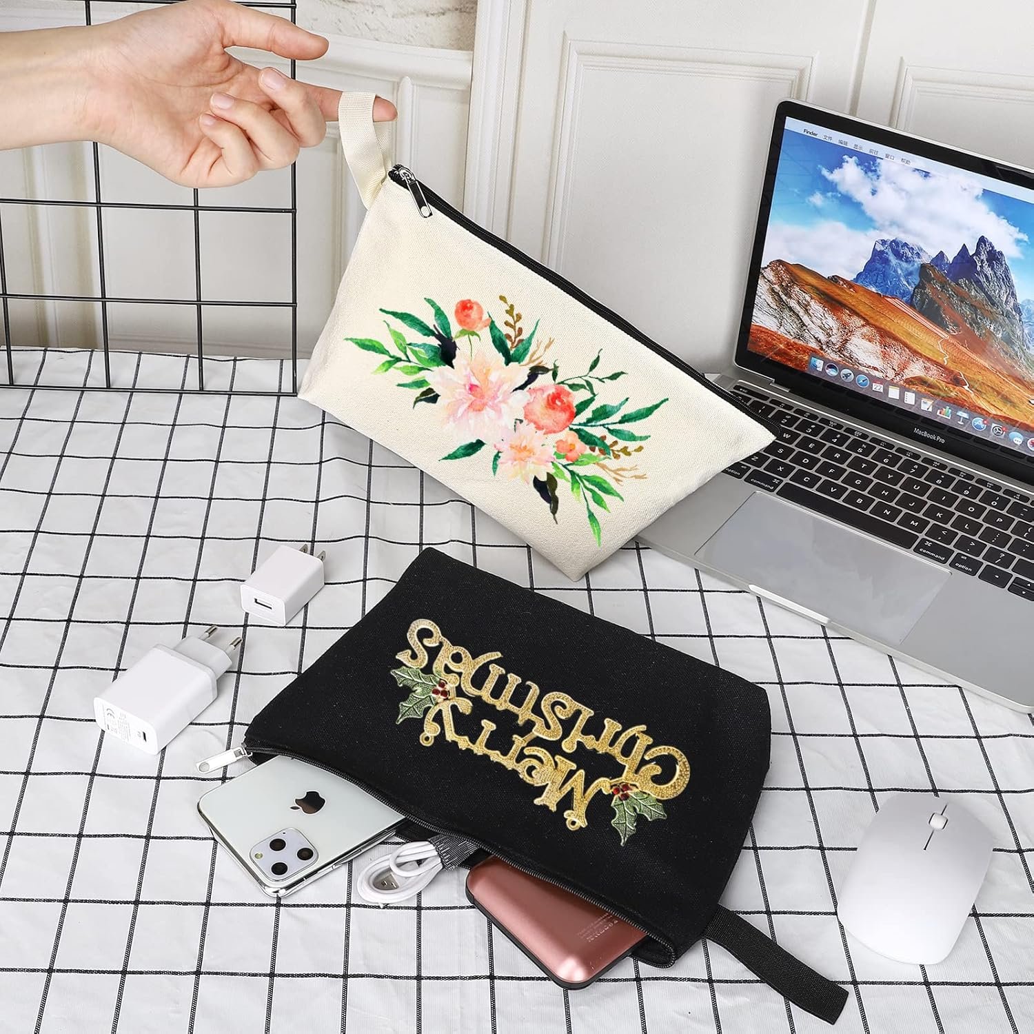 Manufacturer 10 Pieces Cotton Canvas Makeup Bags with Zippered Bottom Private Label Multi-Purpose Cosmetic Travel Toiletry DIY Craft Pencil Pouches (L, White) Custom Logo