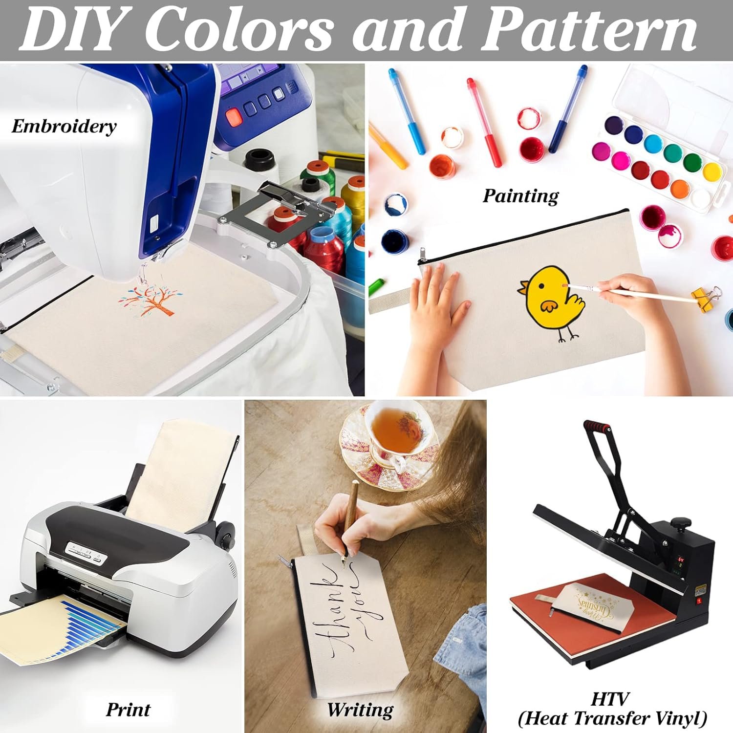 Manufacturer 10 Pieces Cotton Canvas Makeup Bags with Zippered Bottom Private Label Multi-Purpose Cosmetic Travel Toiletry DIY Craft Pencil Pouches (L, White) Custom Logo