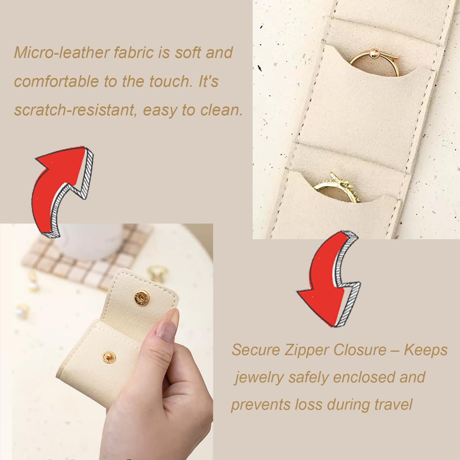 Private Label Mini Travel Jewelry Roll Bag with Buckle, Custom Logo Portable Foldable Organizer Case, Manufacturer Small Jewelry Box for Earrings Rings Necklaces (Gray+Pink+White)