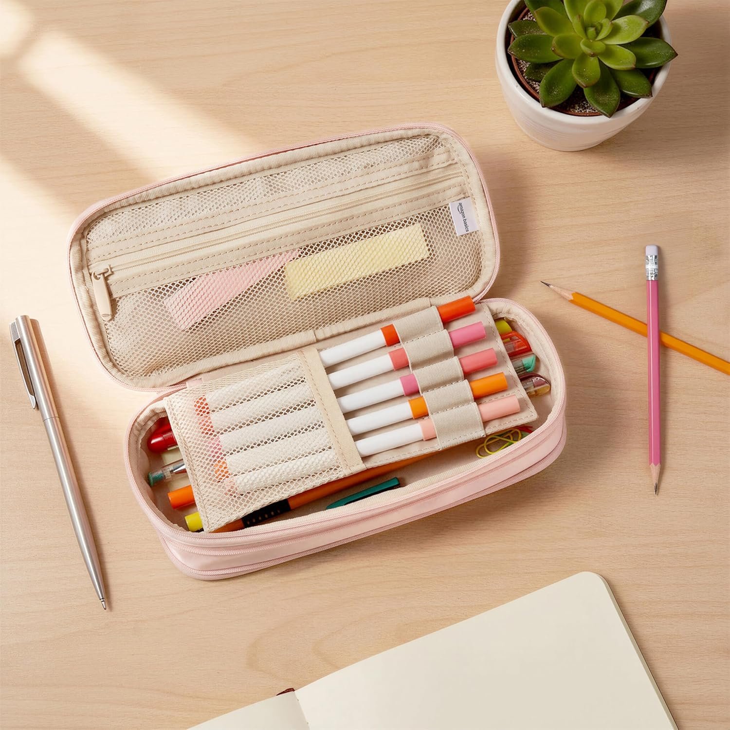 Private Label Large Capacity Pencil Case with Custom Logo Durable Zipper Multi-Compartment Rose Mild Factory