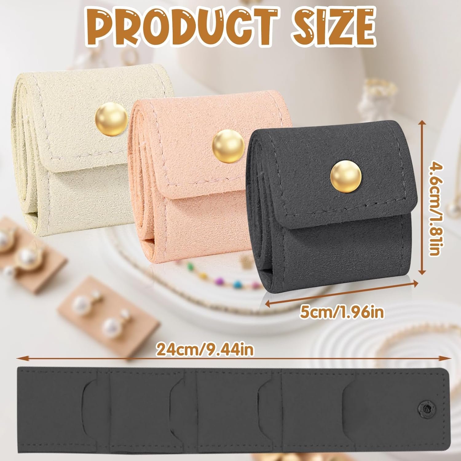 Custom Logo 3Pcs Mini Leather Travel Jewelry Organizer Foldable Pouch for Necklaces Rings Earrings Private Label Compact Case with Buckle Women Travel Accessories Manufacturer Beige Pink Gray