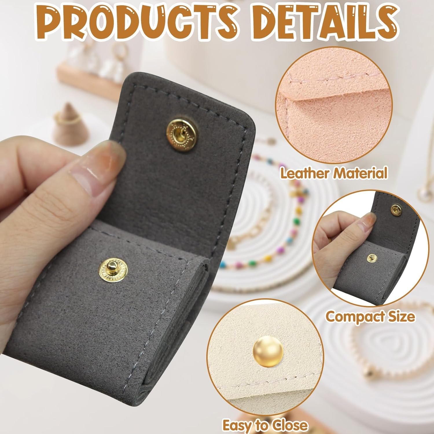 Custom Logo 3Pcs Mini Leather Travel Jewelry Organizer Foldable Pouch for Necklaces Rings Earrings Private Label Compact Case with Buckle Women Travel Accessories Manufacturer Beige Pink Gray