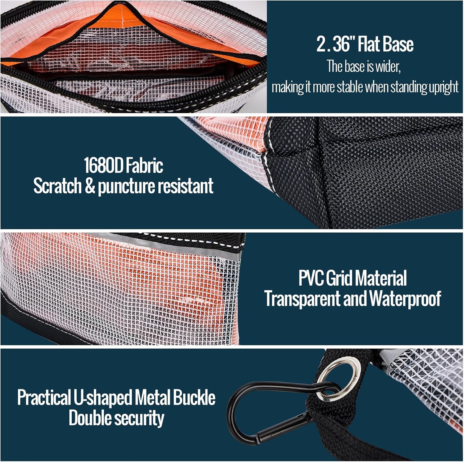 Private Label 3 Pack Custom Logo Waterproof Clear Small Zipper Tool Pouch Bags with Carabiner and Handle Strap Manufacturer