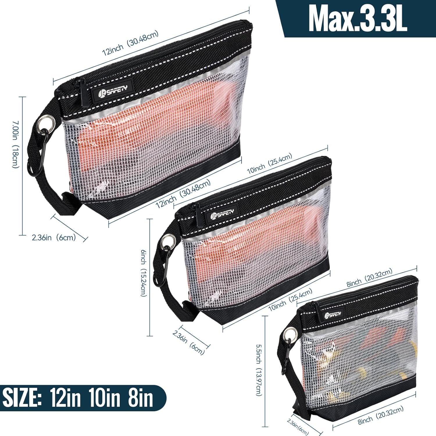 Private Label 3 Pack Custom Logo Waterproof Clear Small Zipper Tool Pouch Bags with Carabiner and Handle Strap Manufacturer