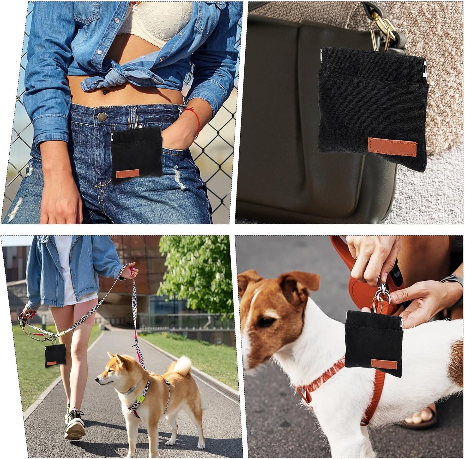 Custom Logo Black Hand-Free Dog Treat Pouch Auto-Closing Portable Puppy Training Reward Bag Private Label with Carabiner from Factory for Travel and Outdoor Use