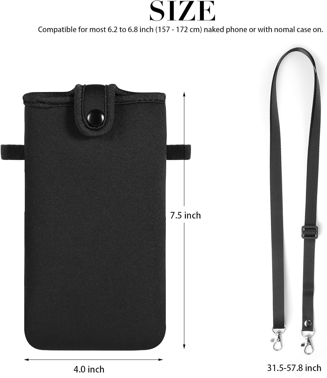 Custom Logo Neoprene Phone Sleeve Case with Crossbody Strap Private Label Compatible for iPhone 17 Pro Max Air 16 Plus/Galaxy S25 Ultra/S25 Edge FE A16 A36 A56/Pixel 10 Pro XL/OnePlus 13 Manufacturer (Black XL)