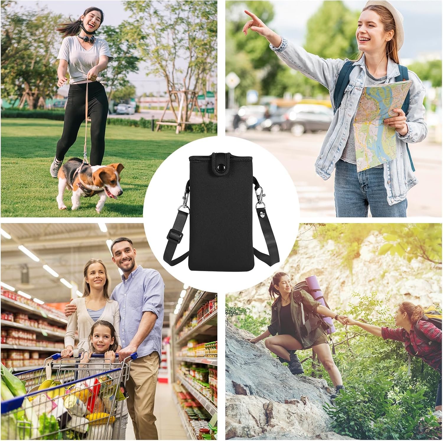 Custom Logo Neoprene Phone Sleeve Case with Crossbody Strap Private Label Compatible for iPhone 17 Pro Max Air 16 Plus/Galaxy S25 Ultra/S25 Edge FE A16 A36 A56/Pixel 10 Pro XL/OnePlus 13 Manufacturer (Black XL)