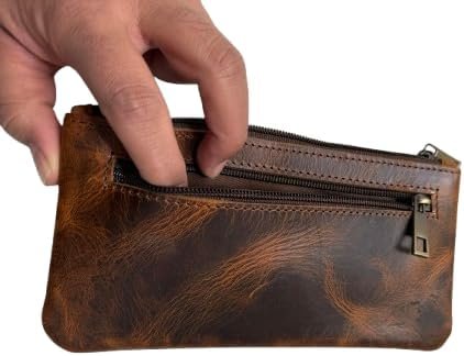 Private Label Vintage Leather Pencil Case Manufacturer Pen Pouch Zipper Bag for Work University Office Men Women Adults Small Tool Bag Custom Logo