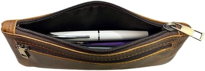 Private Label Vintage Leather Pencil Case Manufacturer Pen Pouch Zipper Bag for Work University Office Men Women Adults Small Tool Bag Custom Logo