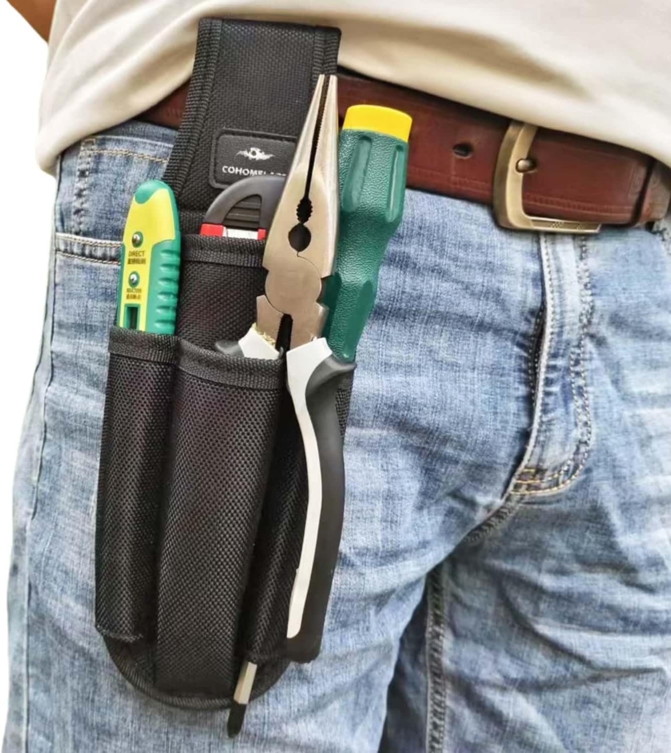 Custom Logo Small Tool Pouches with Belt Clip Private Label Electrician Tool Organizer Holster with 4 Pockets Manufacturer