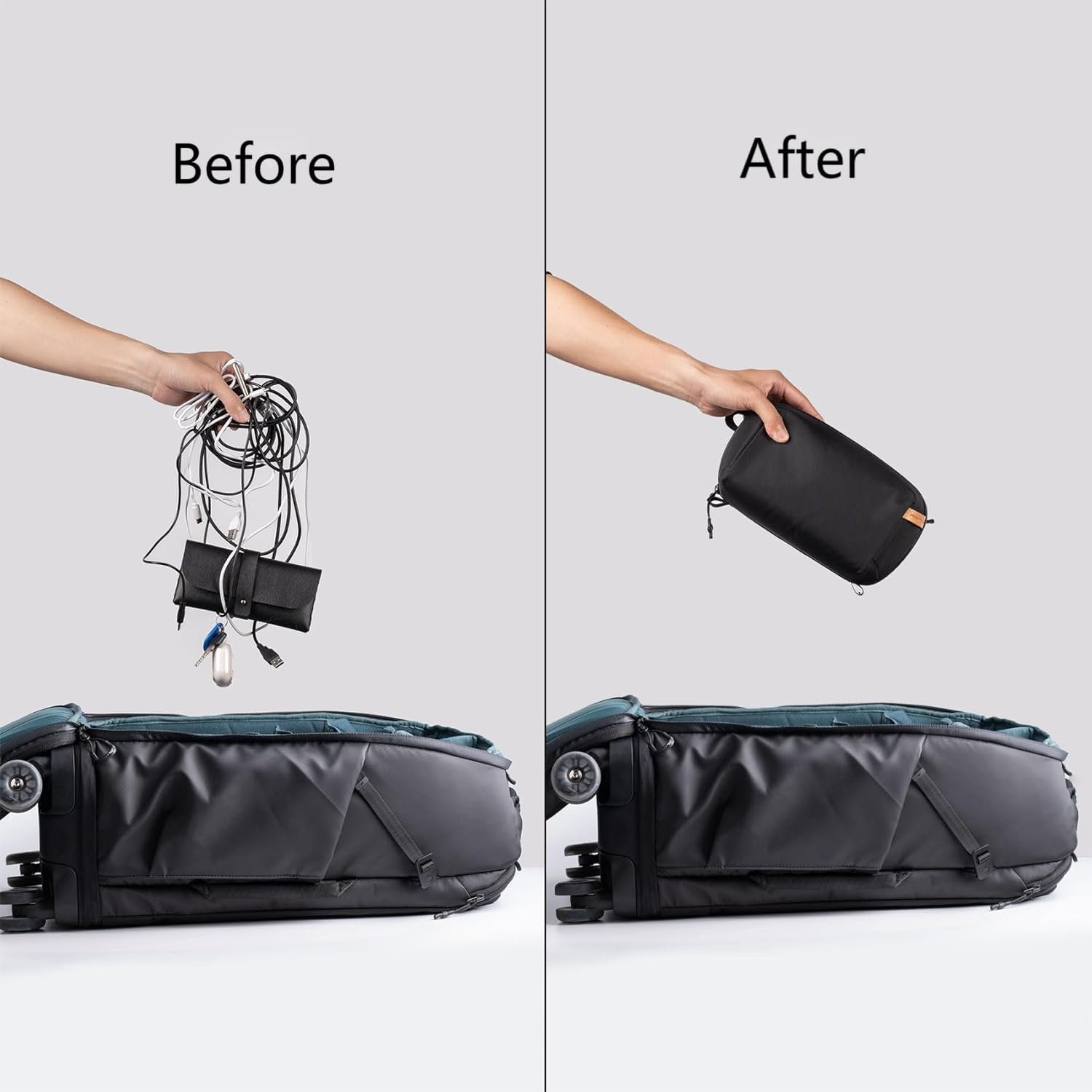 Private Label Waterproof Travel Tech Organizer Pouch with Custom Logo, Manufacturer Electronics Accessories Carrying Case for Cables Cords Batteries Chargers SD Cards Black