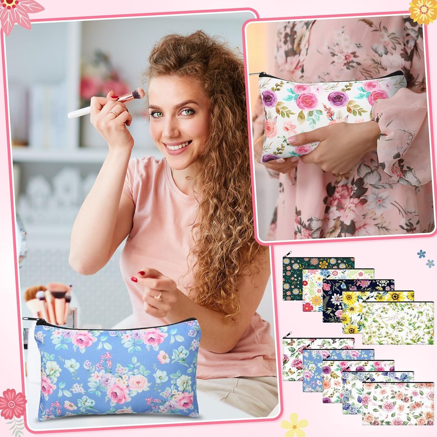 Factory 20 Pieces Roomy Cosmetic Makeup Bags for Women Private Label Zipper Toiletry Travel Pouch Organizer Custom Logo 7 x 4.3 Inches