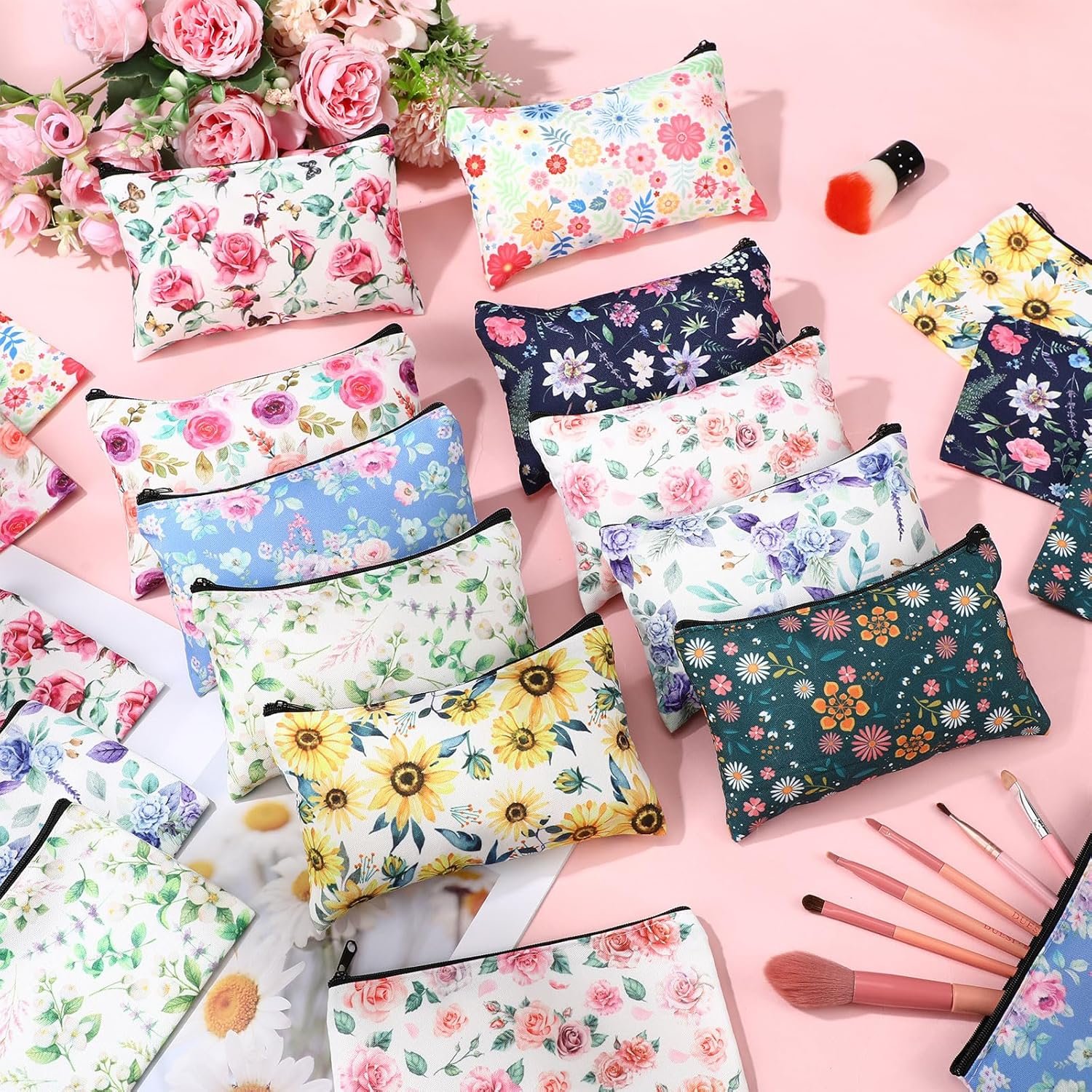 Factory 20 Pieces Roomy Cosmetic Makeup Bags for Women Private Label Zipper Toiletry Travel Pouch Organizer Custom Logo 7 x 4.3 Inches