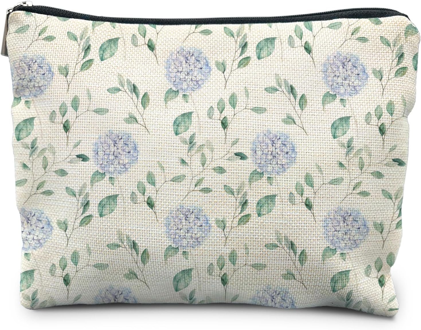 Custom Logo Blue Hydrangea Floral Makeup Bag Private Label - Aesthetic Toiletry Pouch Manufacturer for Women, Hydrangea Gifts